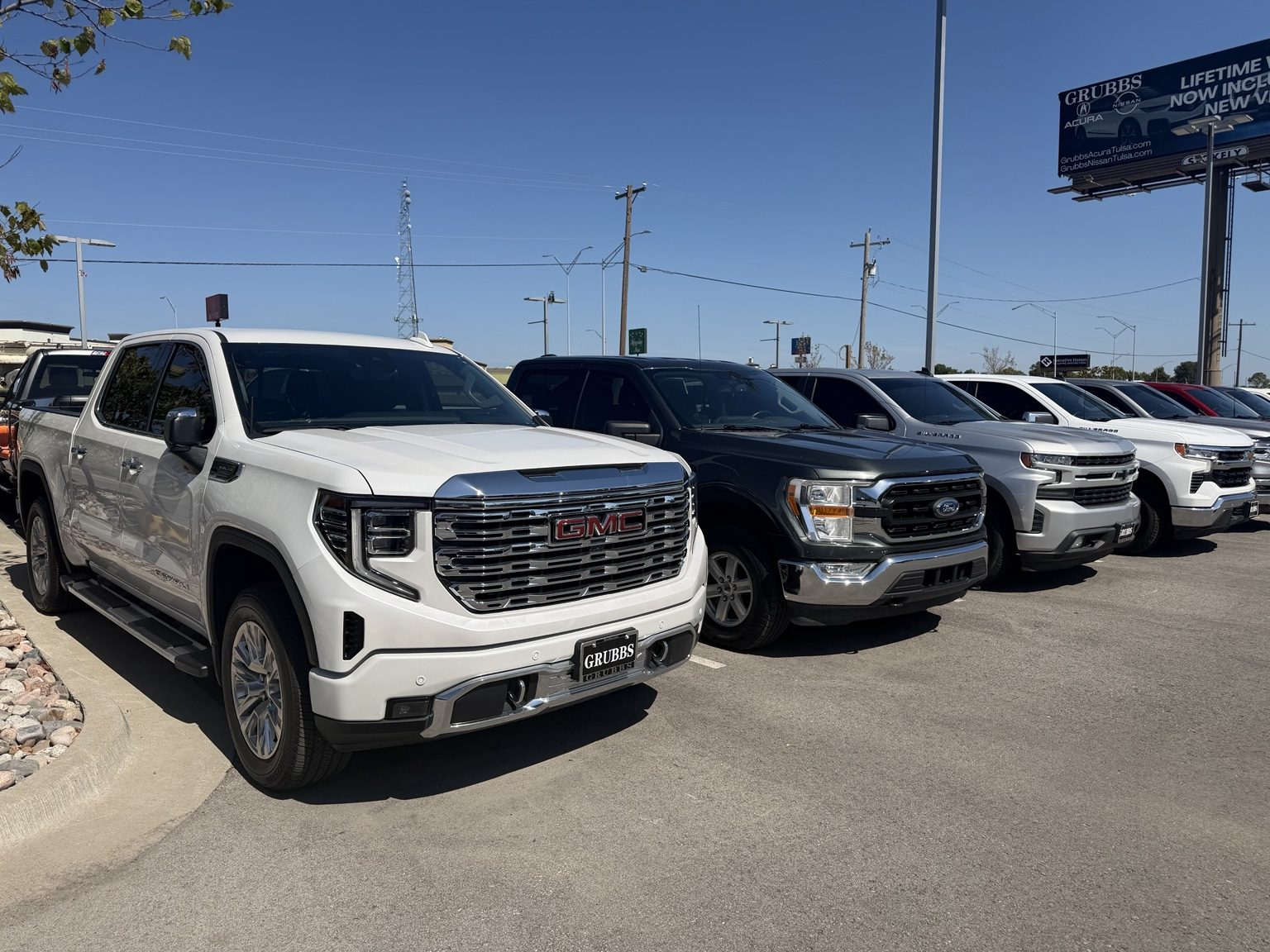 Pickup trucks lined up on the Grubbs lot